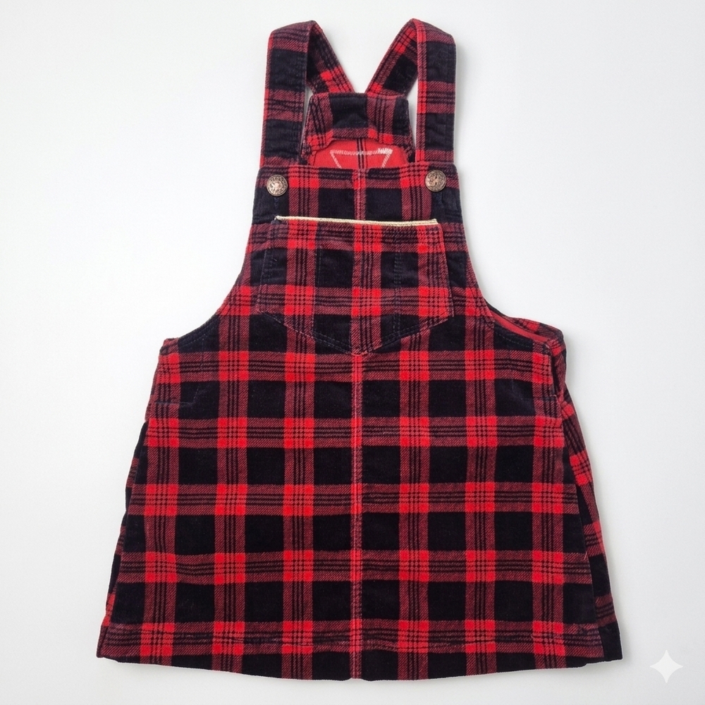 OshKosh B'gosh Red Plaid Corduroy Overall Dress Jumper 24M